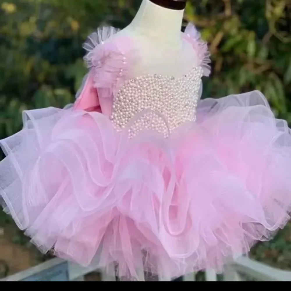 Pink Tulle Dress with Pearl Embellishments - Picture 1 of 1